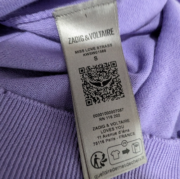 Zadig & Voltaire Miss Love Strass Merino Wool Lavender Sweater Small Nwt - Picture 7 of 13